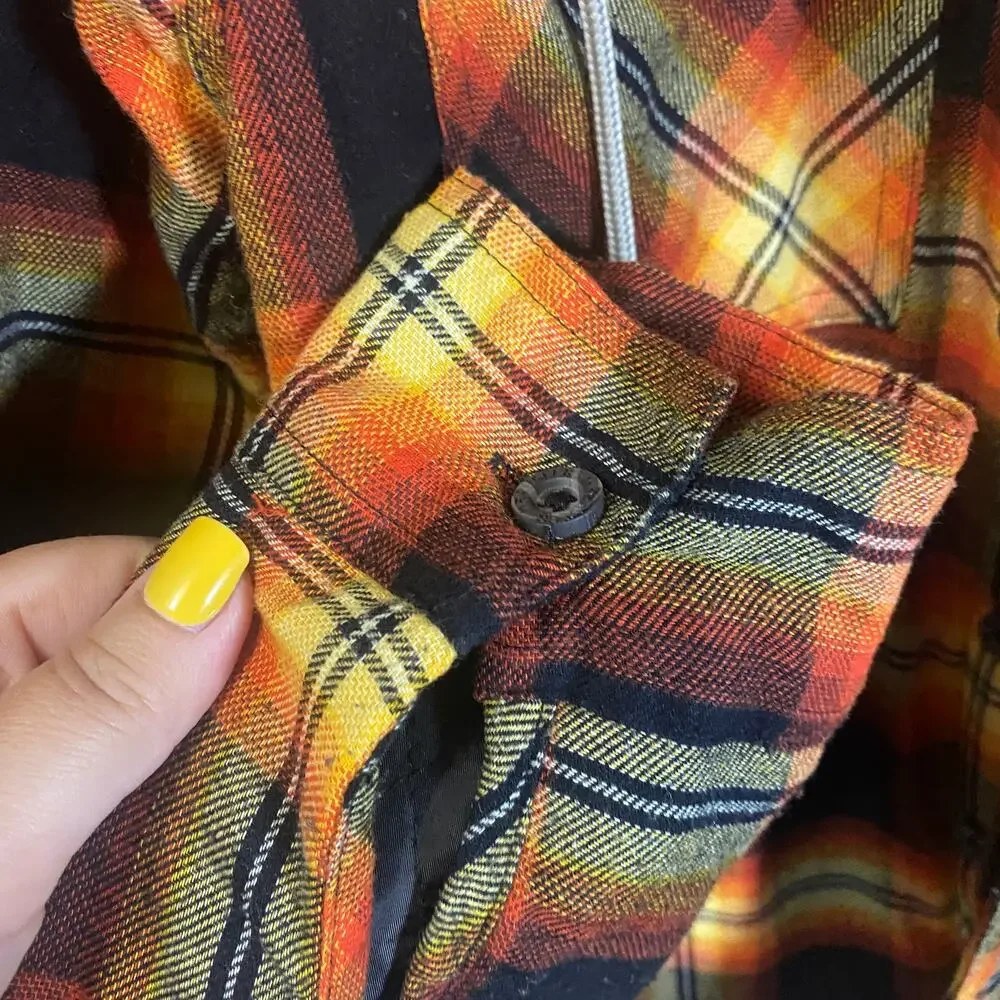 Wrangler Men's Heavyweight Hooded Shirt Jacket Shacket Plaid Yellow Orange Sz S